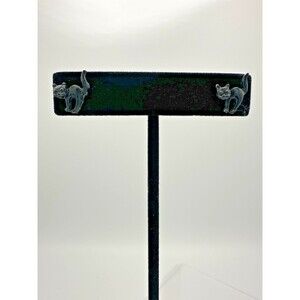 Vintage Painted Metal Black Cat Stud‎ Earrings – Halloween Retro Cute